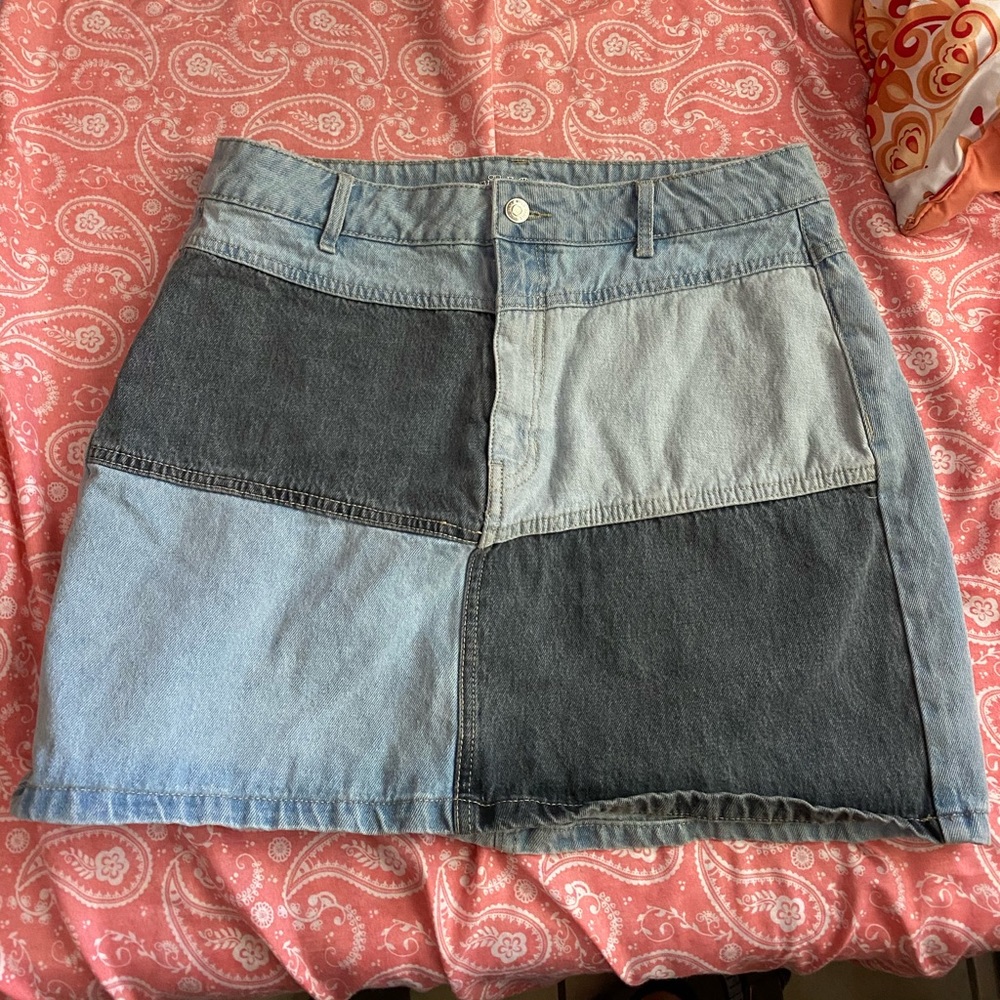 Target color block jean skirt